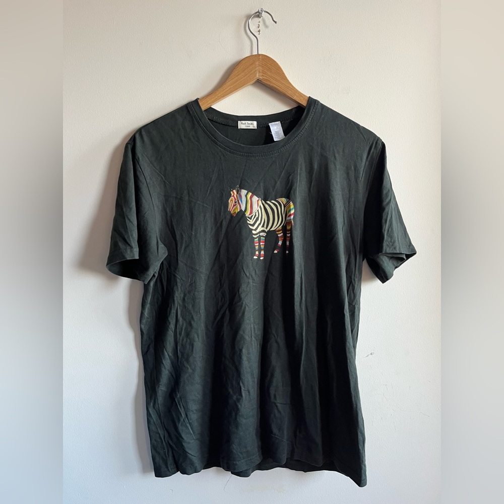 Paul Smith 100% Organic Cotton T-Shirt with Colorful Zebra Design - Small
